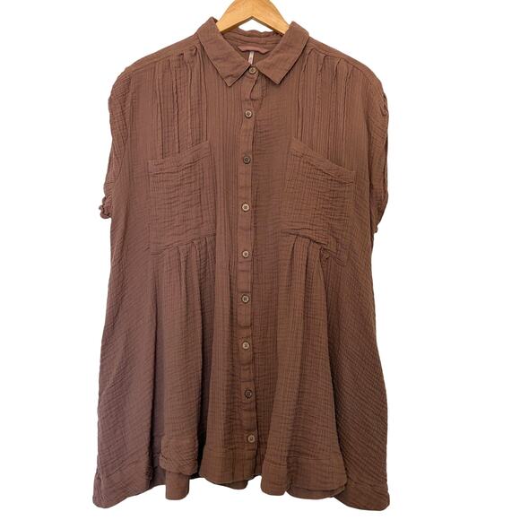 Free People Tops - Free People Aperitivo Tunic Top Brown Size XS Oversize Crinkle Cotton Boho